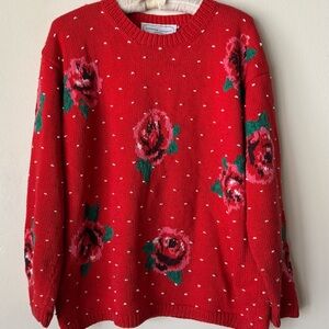 Adrienne Vittadini Floral Red Sweater valentines